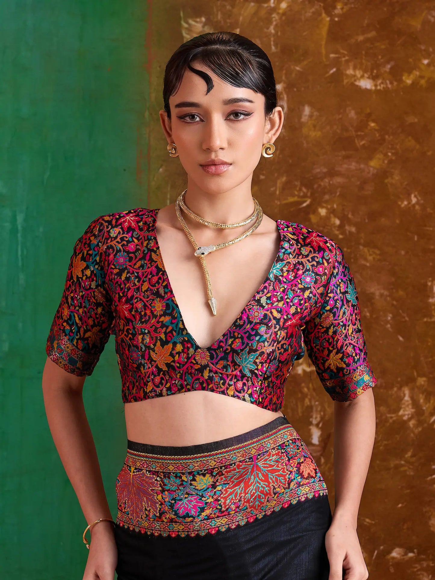 Smoky Black Cotton Pashmina Weaving Saree