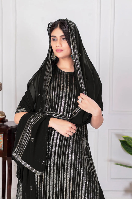 Black Georgette Sequence Embroidery Work Palazzo Salwar Suit