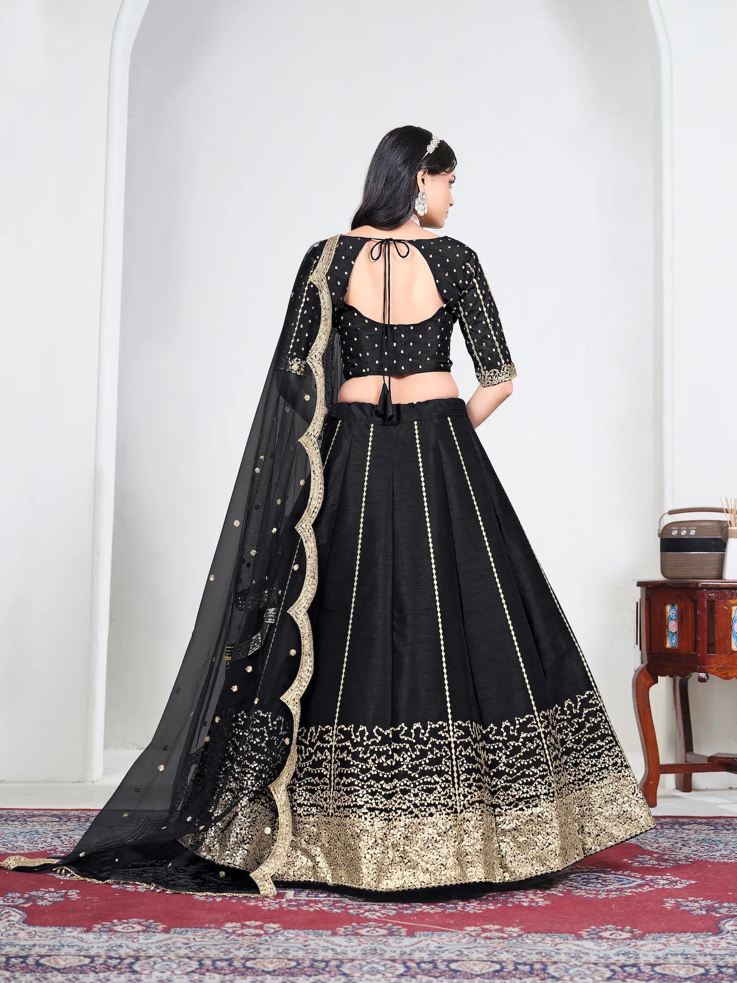 Black Art Silk Embroidery Lehenga Choli