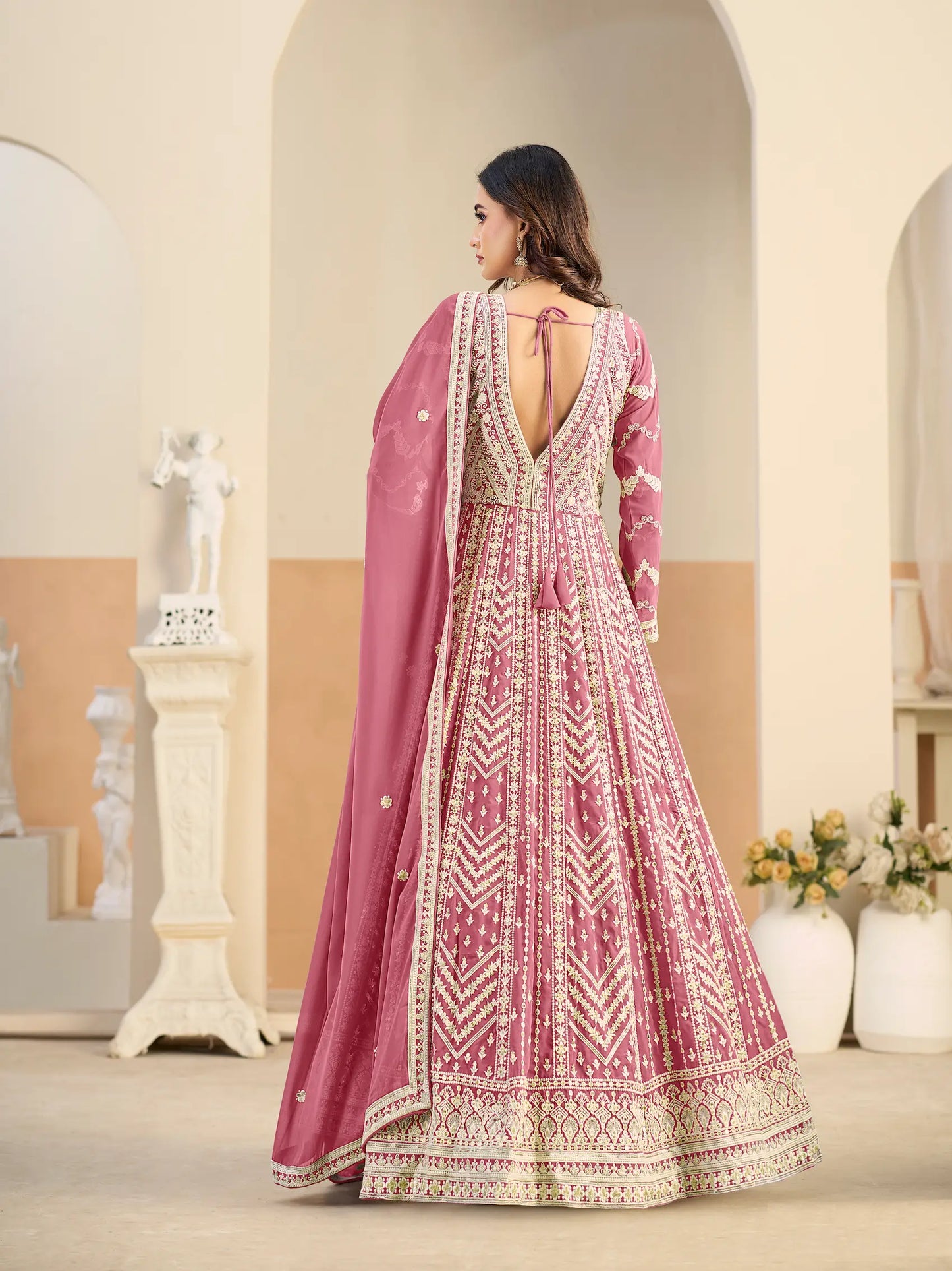 Blush Pink Georgette Embroidery Gown