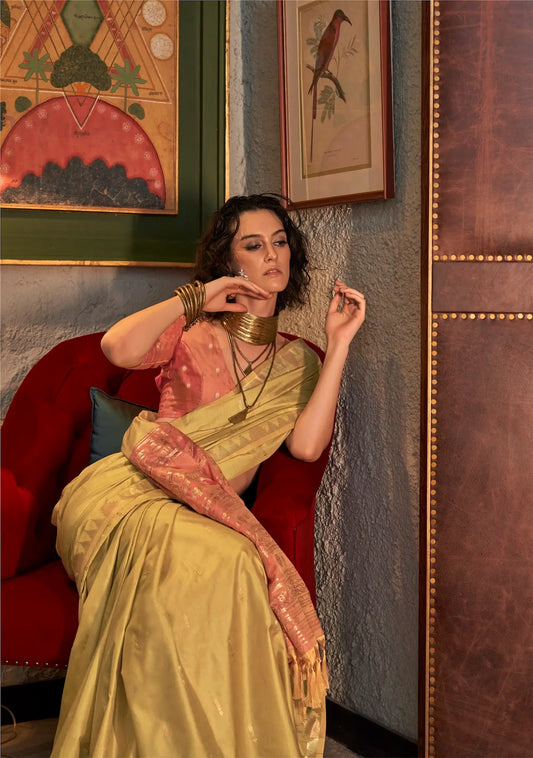 Camel Silk Saree With Contrast Ikkat Design Pallu