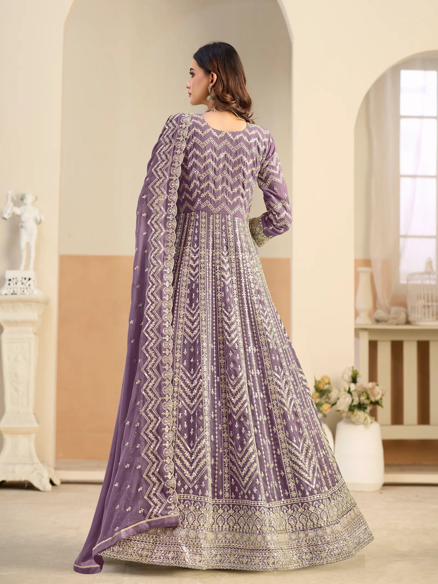 Lavender Georgette Embroidery Gown