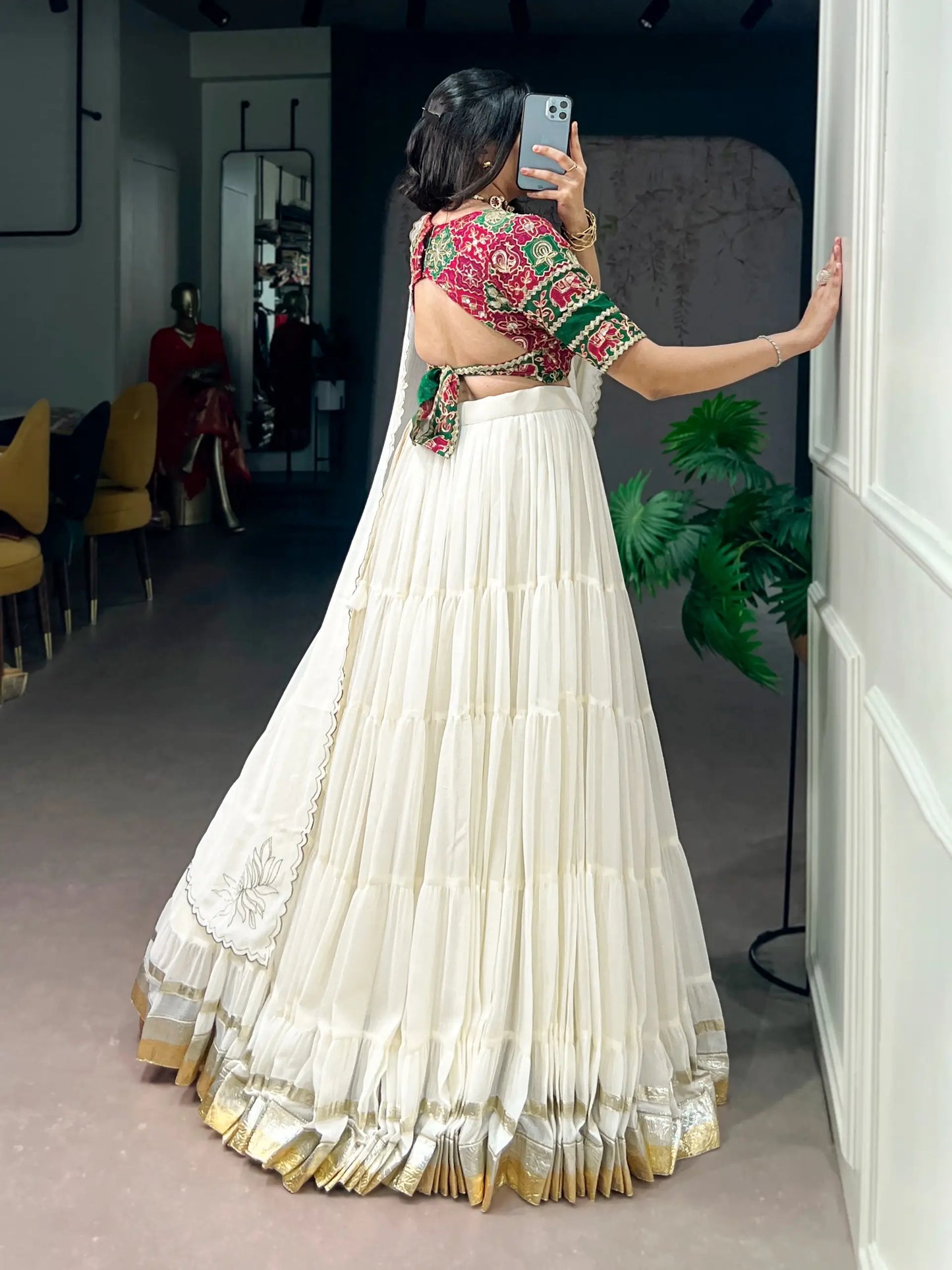 White Navratri Lehenga choli With Lace Touch Up