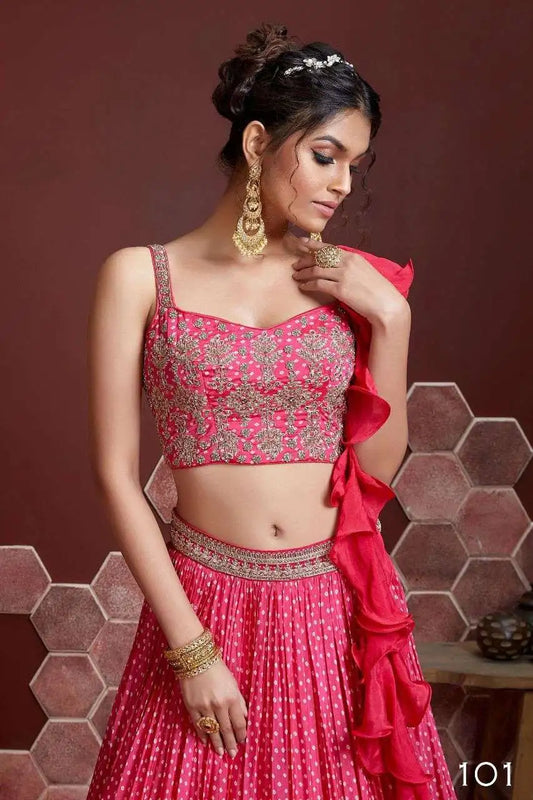 Soft Pink Lehenga With Digital Print And Heavy Embroidery Work With Sarvoski