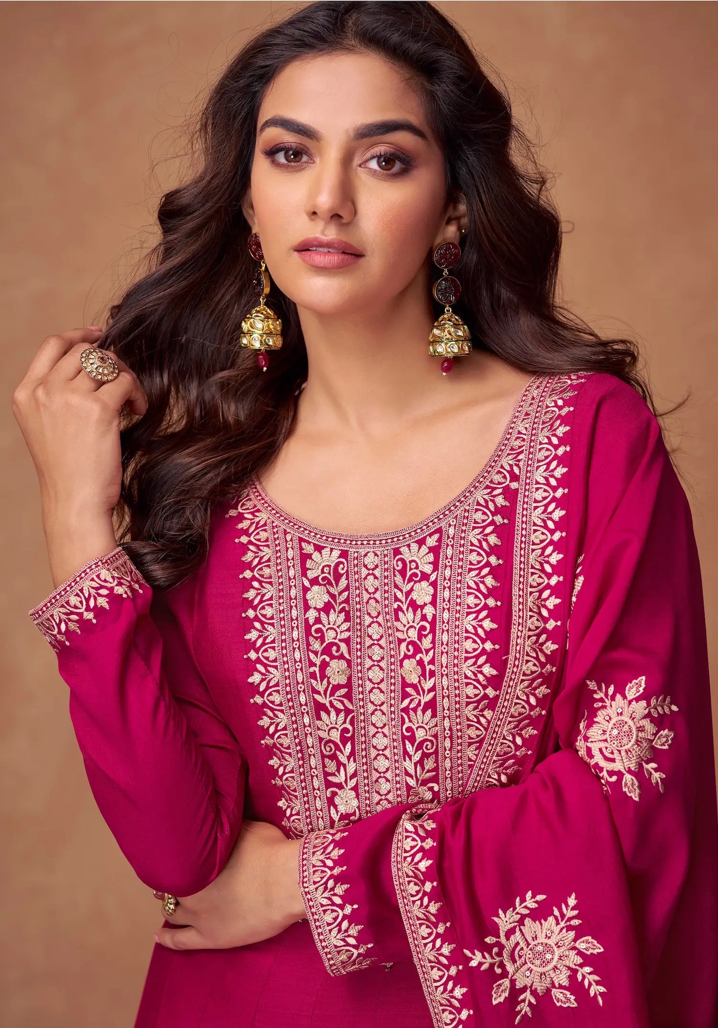 Pink Premium Silk Embroidery Work Gown