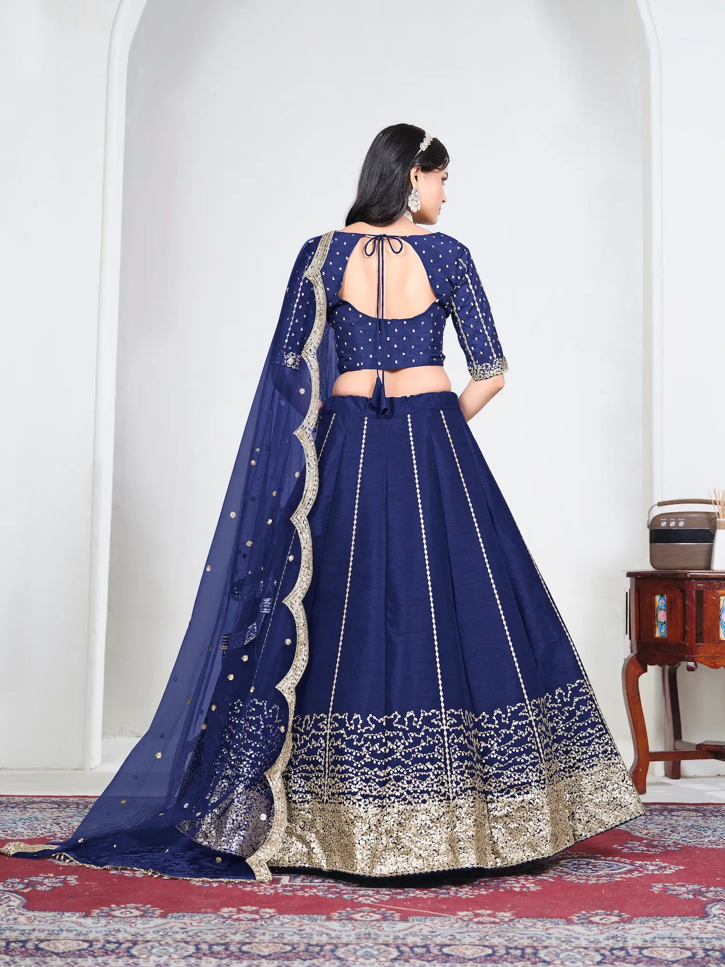 Navy Blue Art Silk Embroidery Lehenga Choli