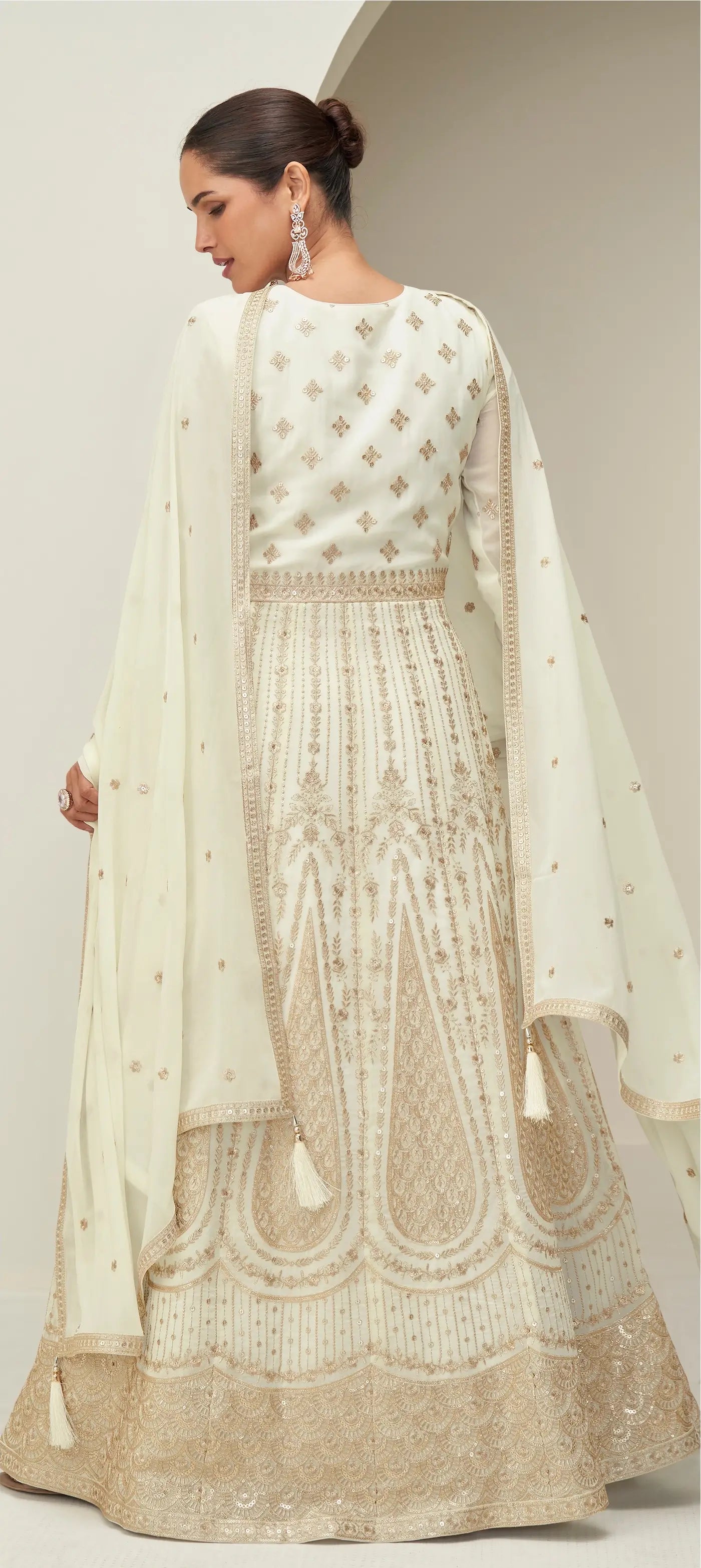 Off White Georgette Embroidery Work Gown