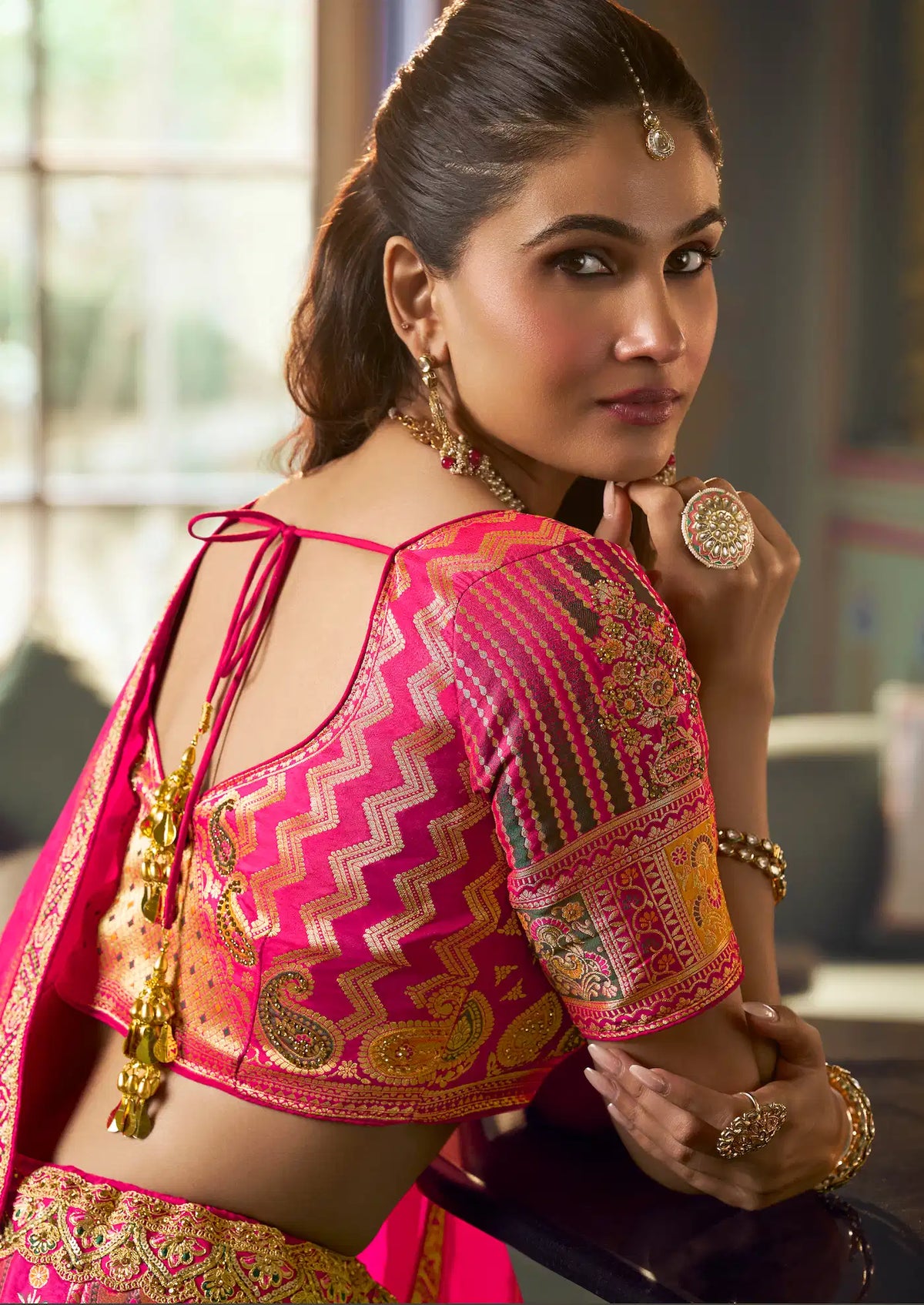 Hot Pink Banarasi Silk Heavy Embroidery Lehenga