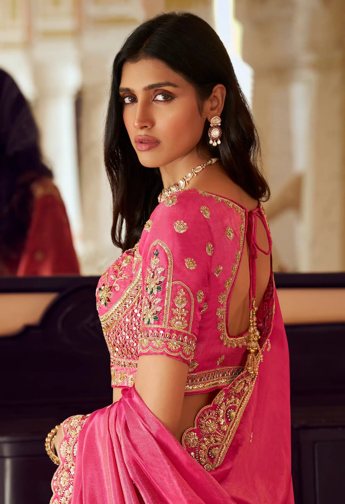 Rani Pink Banarasi Silk Heavy Embroidery Lehenga