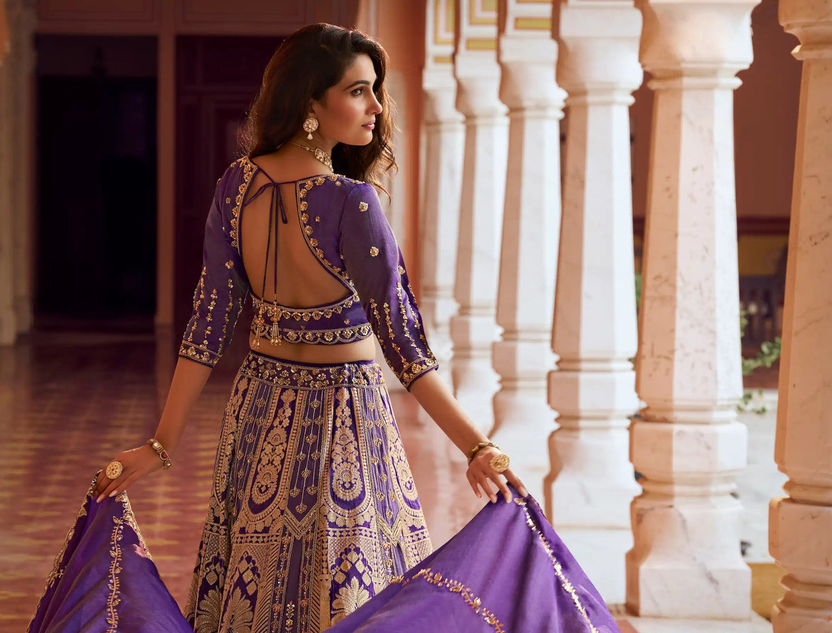 Royal Purple Banarasi Silk Heavy Embroidery Lehenga