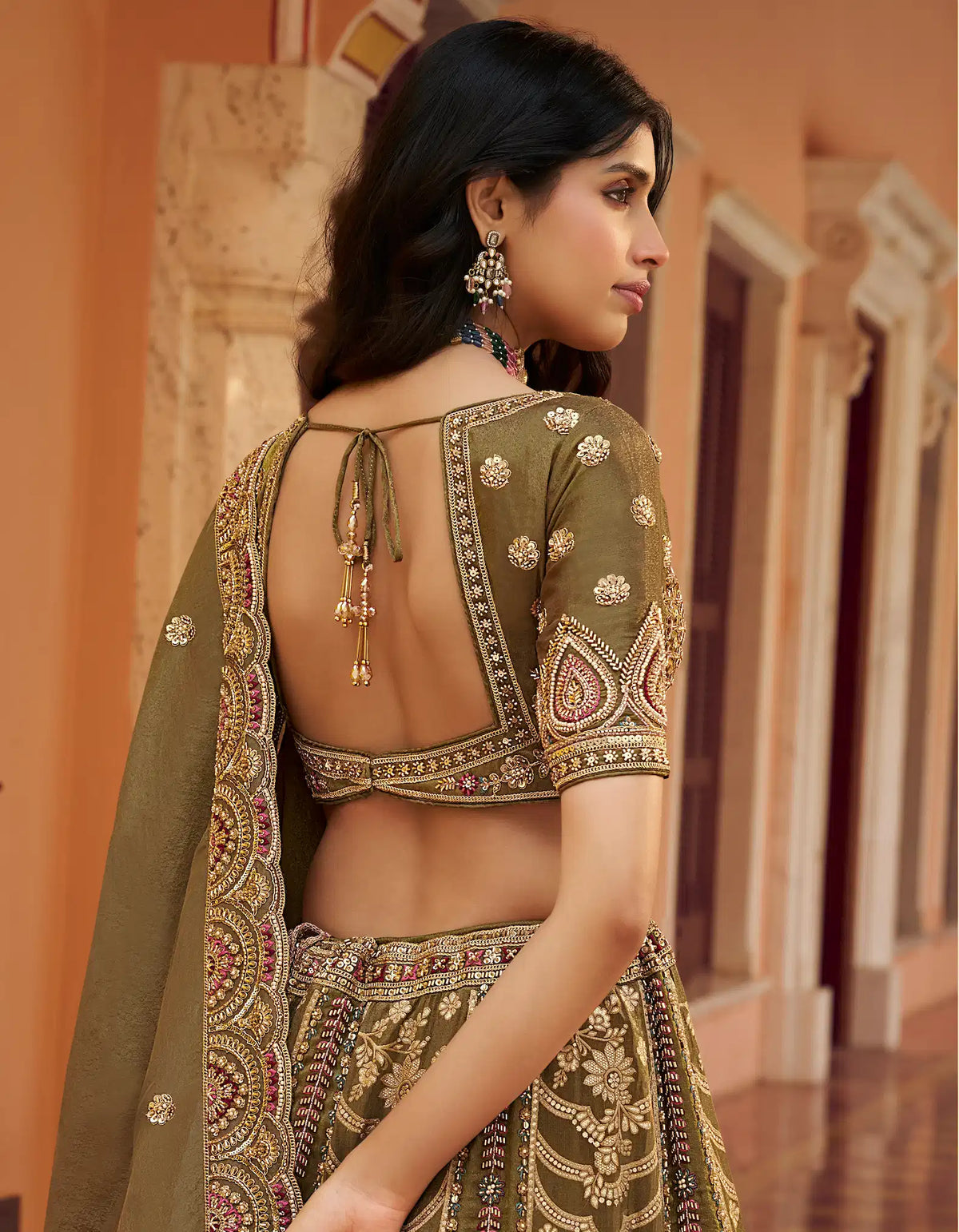 Tobacco Brown Banarasi Silk Heavy Embroidery Lehenga