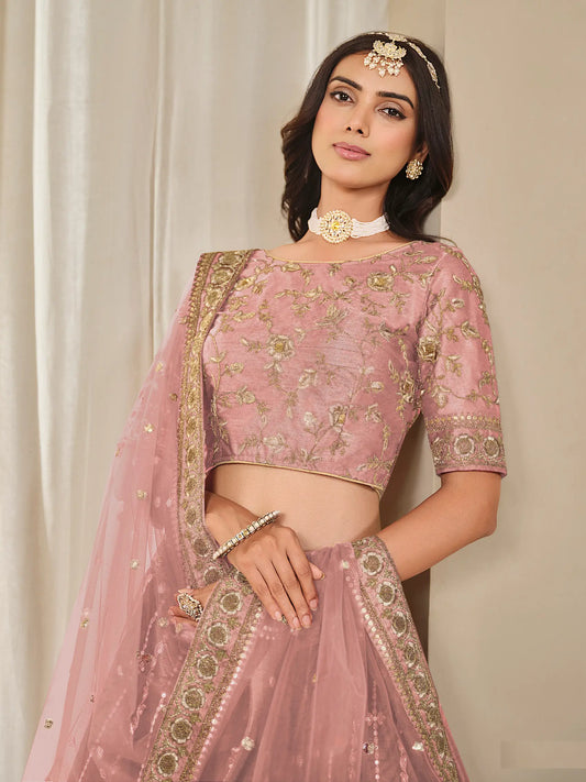 Dusty Pink Art Silk Thread & Sequins Embroidery Lehenga Choli