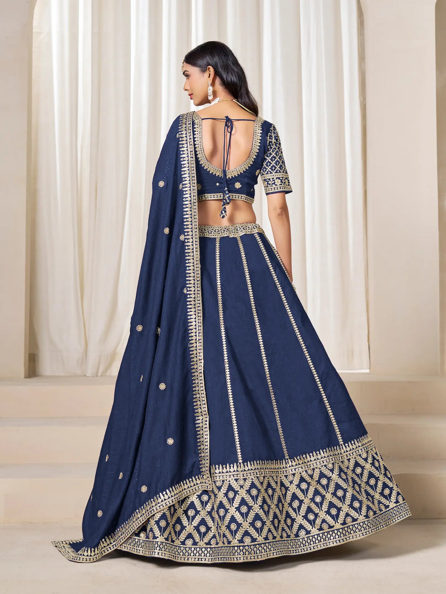 Navy Blue Art Silk Embroidery Work Lehenga Choli