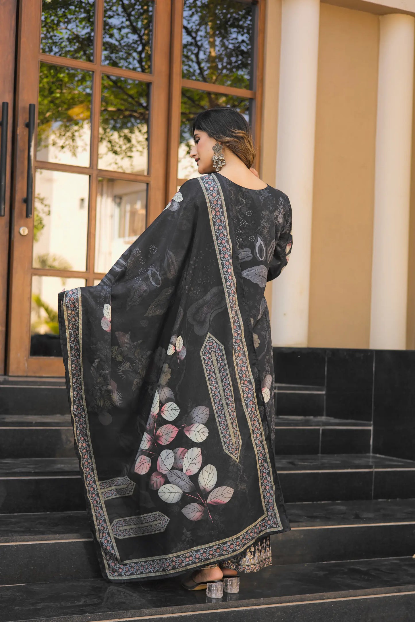Black Chinon Handwork & Printed Salwar Suit