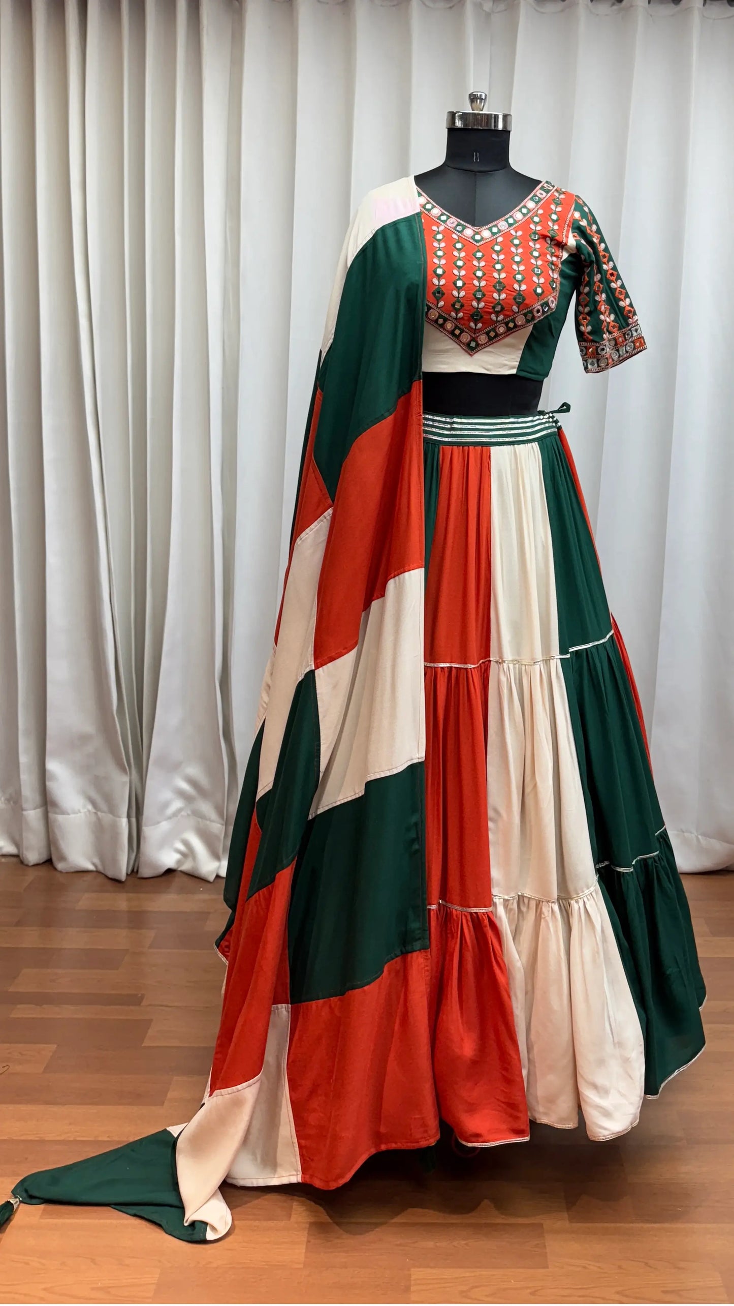 Multi Color Lehenga Choli With Kutchi Patch Work And Mirror For Navratri