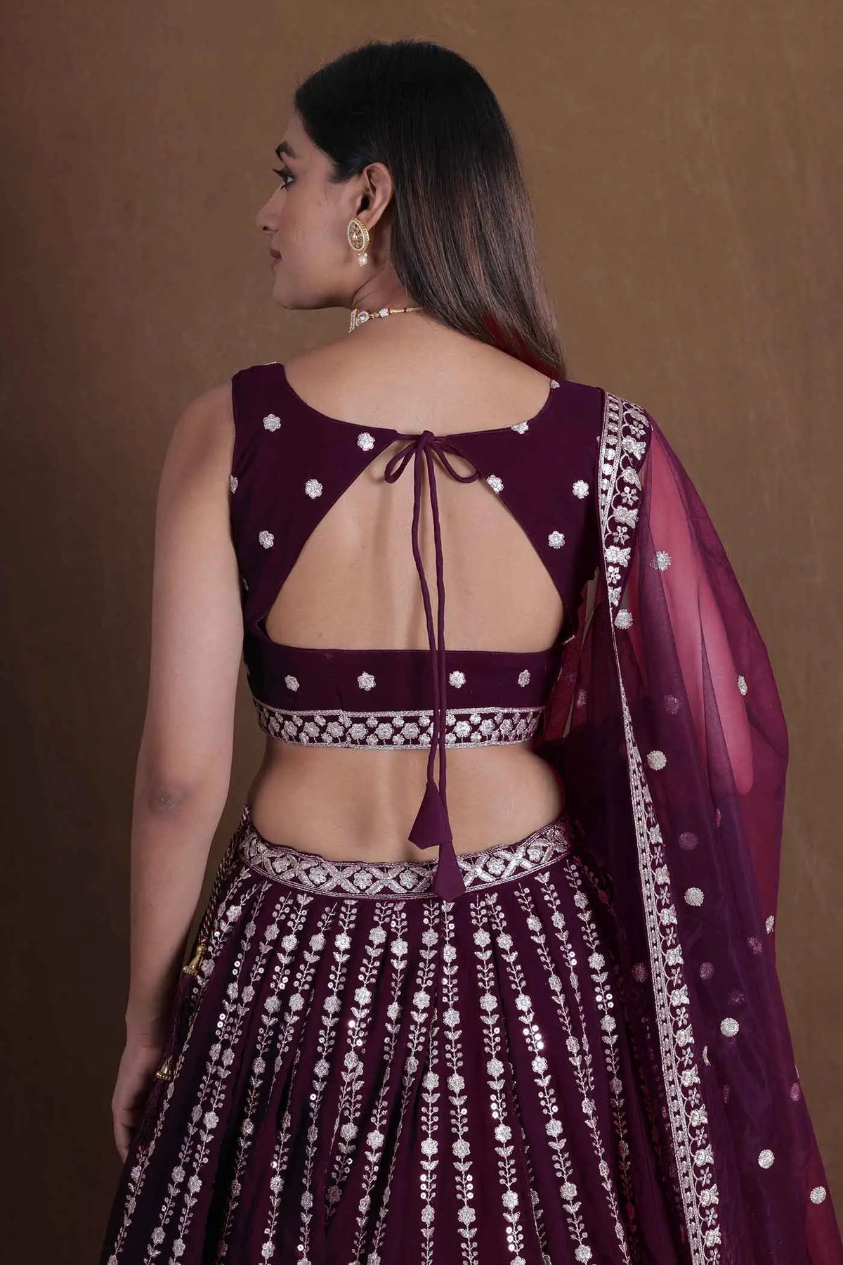 Wine Embroidery Work Lehenga Choli