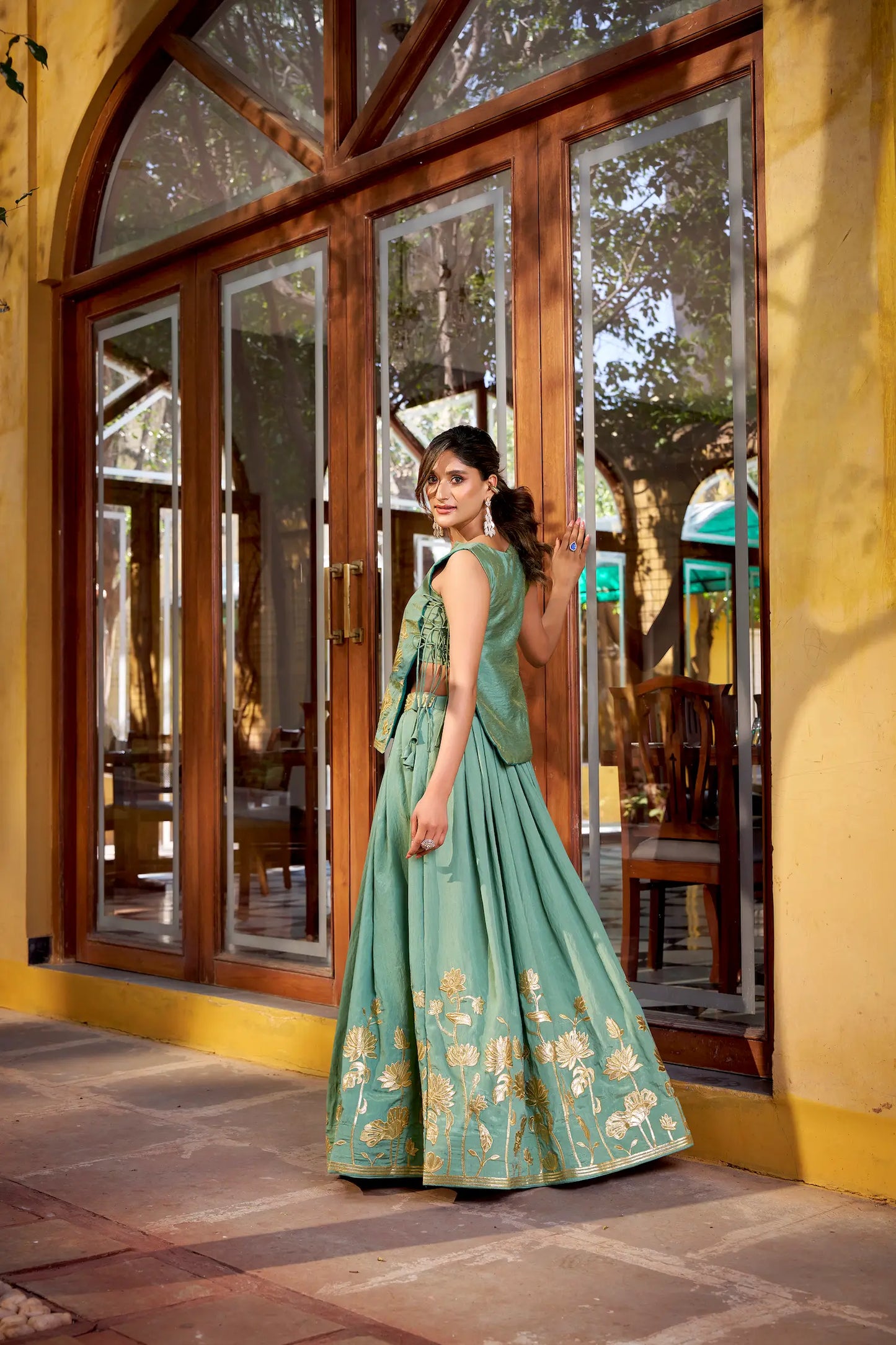 Sea Blue Embroidered Indo Western Set