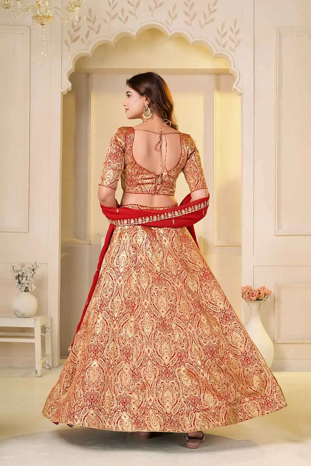 Red Jecquard Work Designer Lehenga Choli
