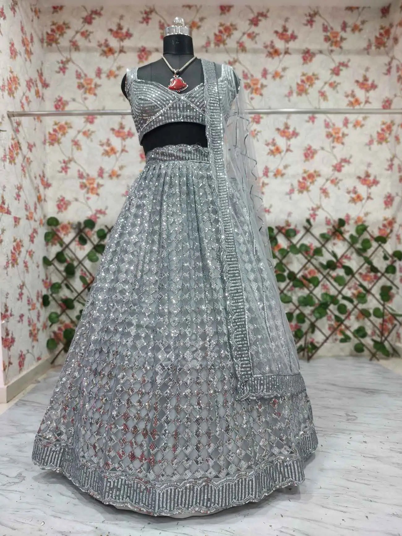 Grey Rainbow Sequins Work Lehenga Choli