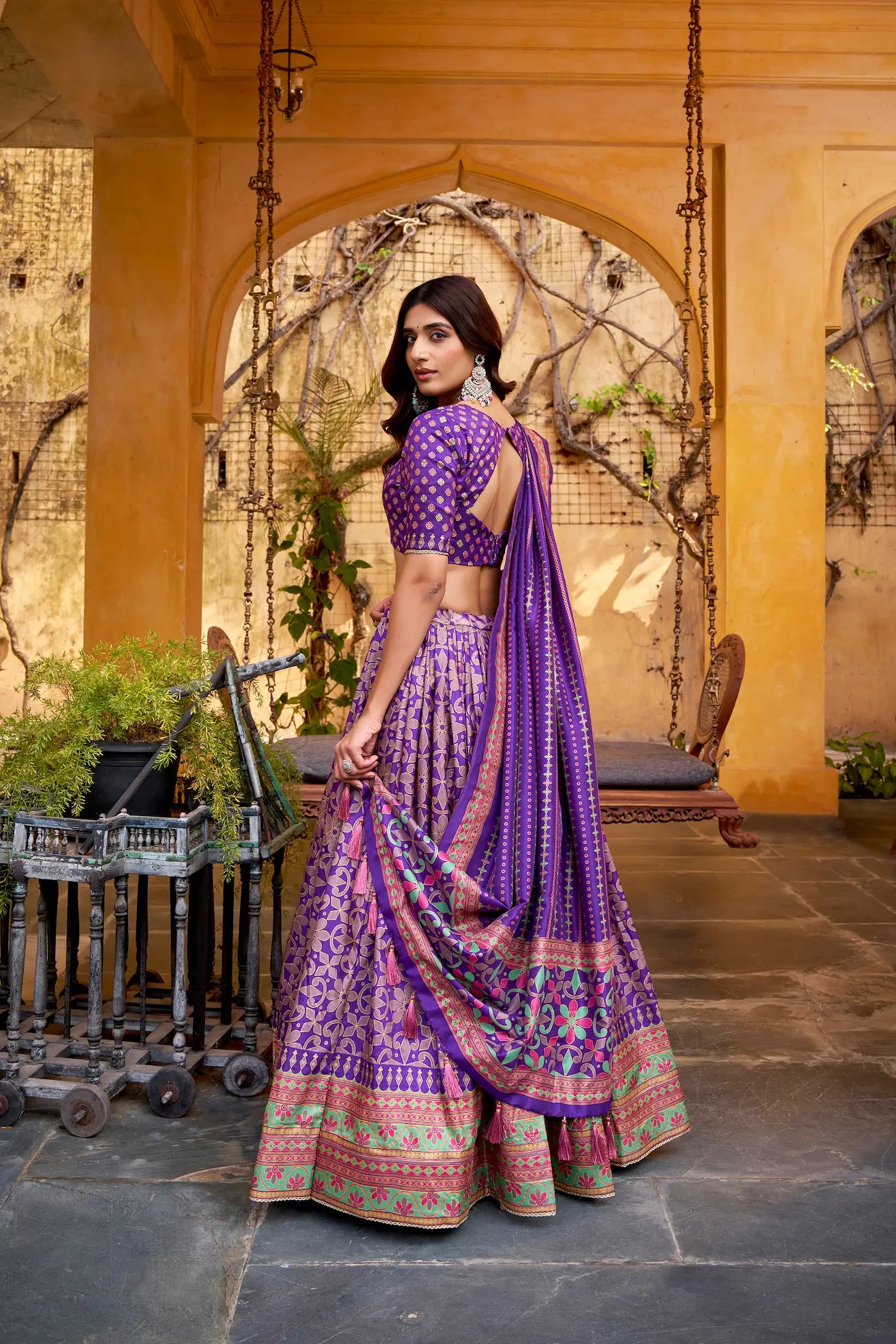 Iris Purple Tasar Silk Lehenga Choli With Saprkle Details