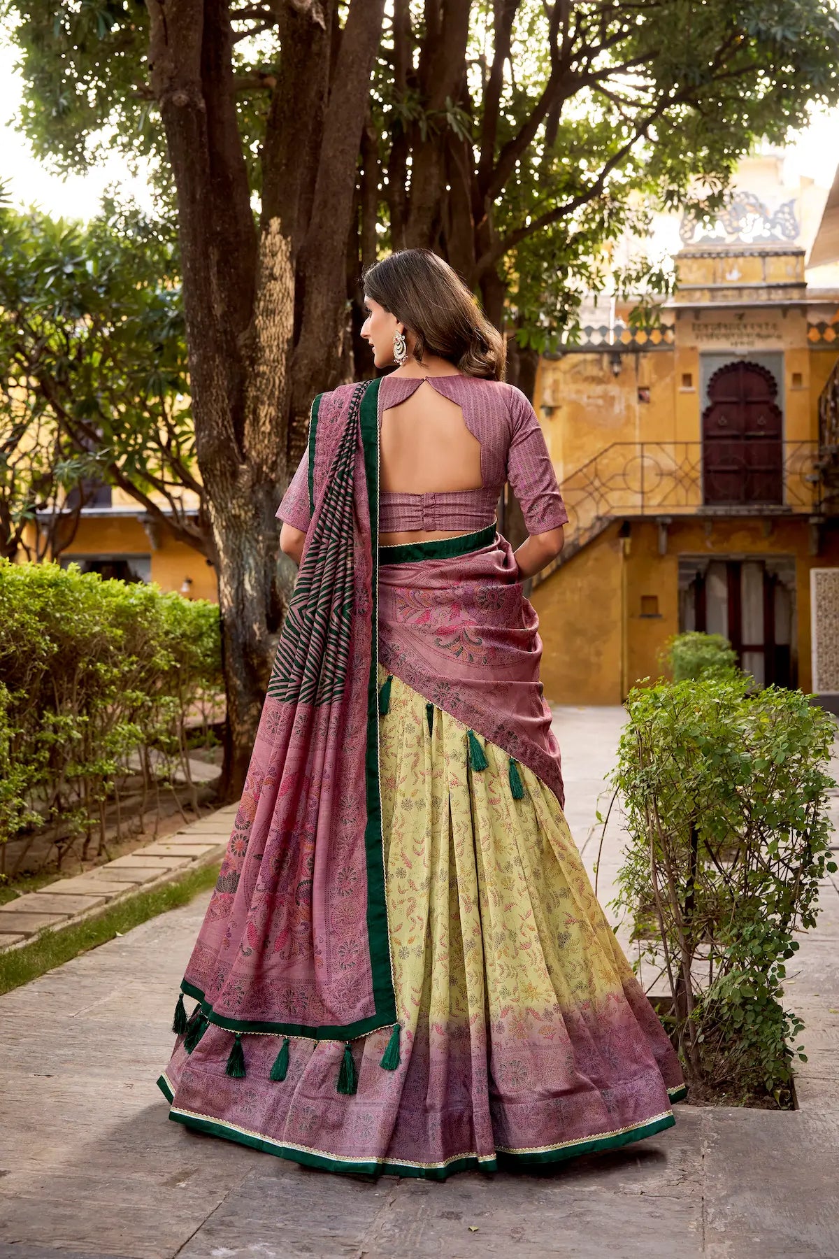 Mauve-Beige Vichitra Silk Printed Lehenga Choli
