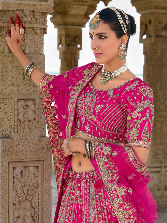 Pink Designer Bridal Lehenga With Heavy Embroidery & 2 Dupatta
