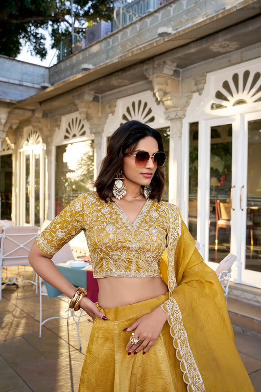 Yellow Goldie Organza Lehenga choli With Thread And Sequence Embroidery
