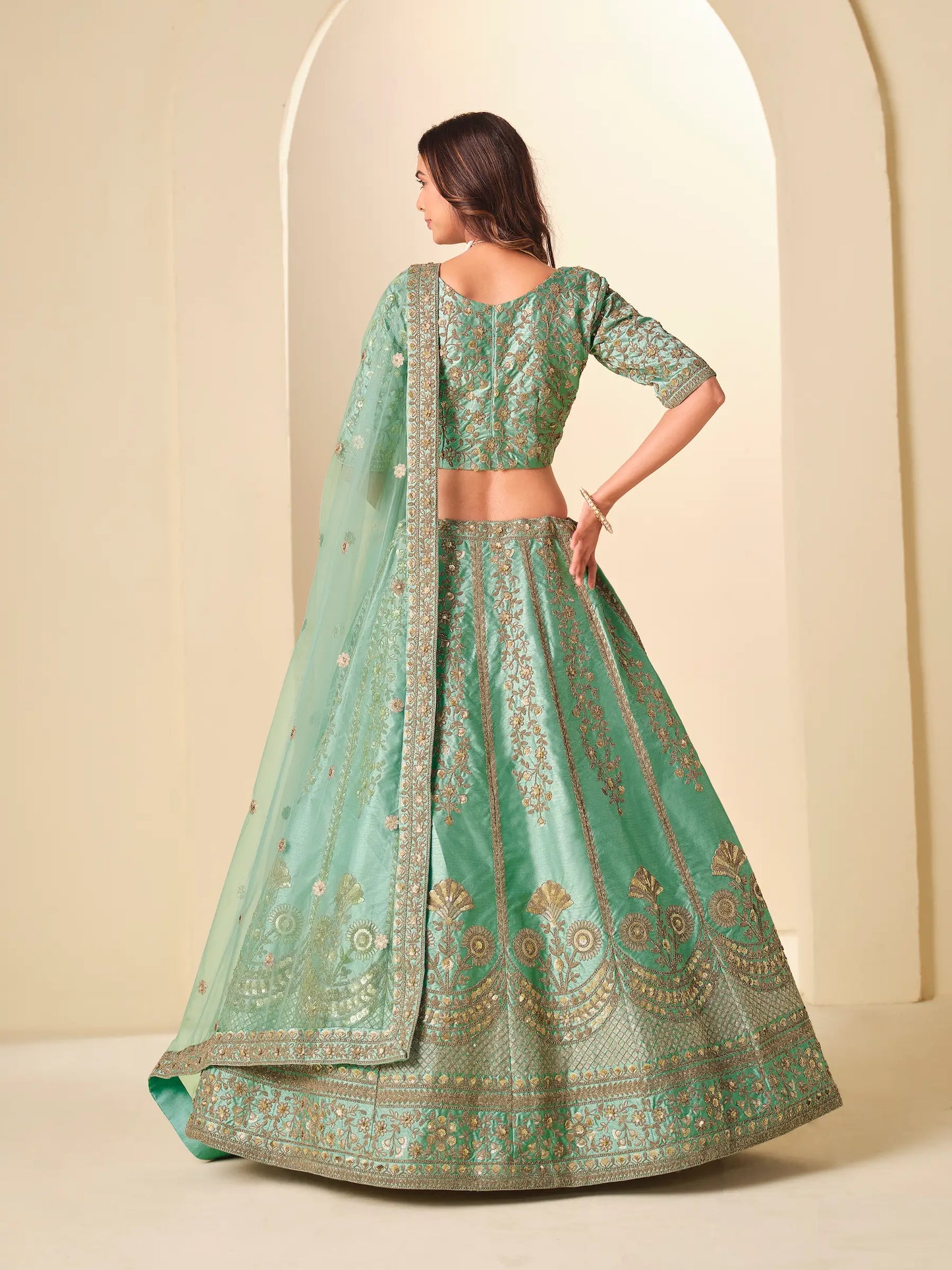 Sea Green Art Silk Embroidered Lehenga Choli