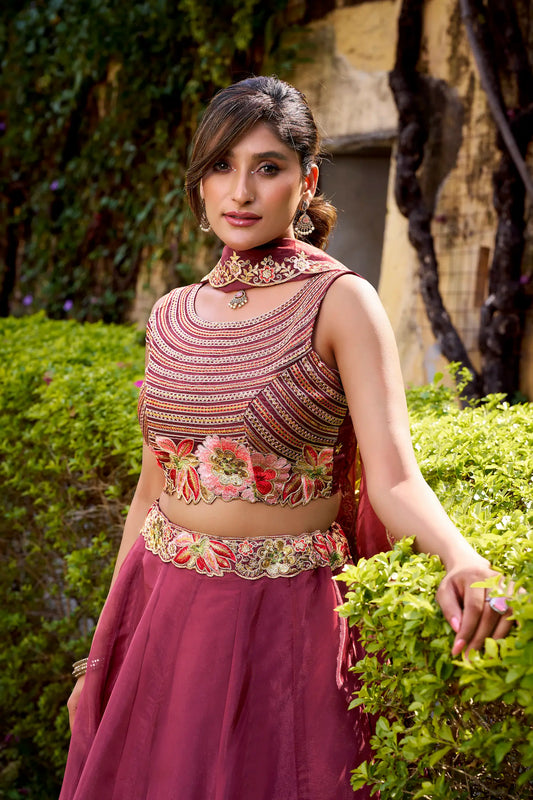 Rich Maroon Chanda Silk Embroidery Lehenga Choli