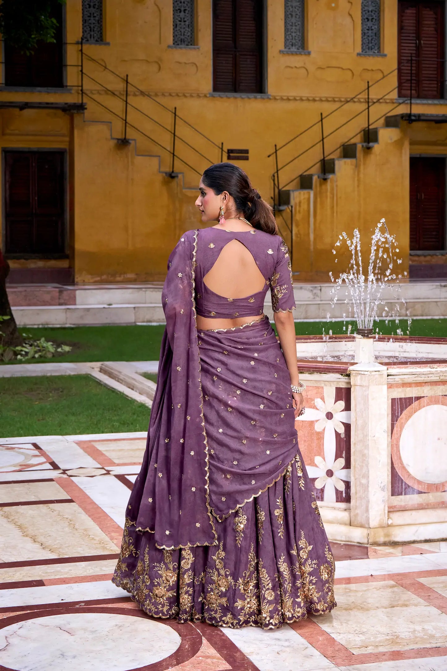 Dusty Purple Crush Silk Embroidery Lehenga Choli