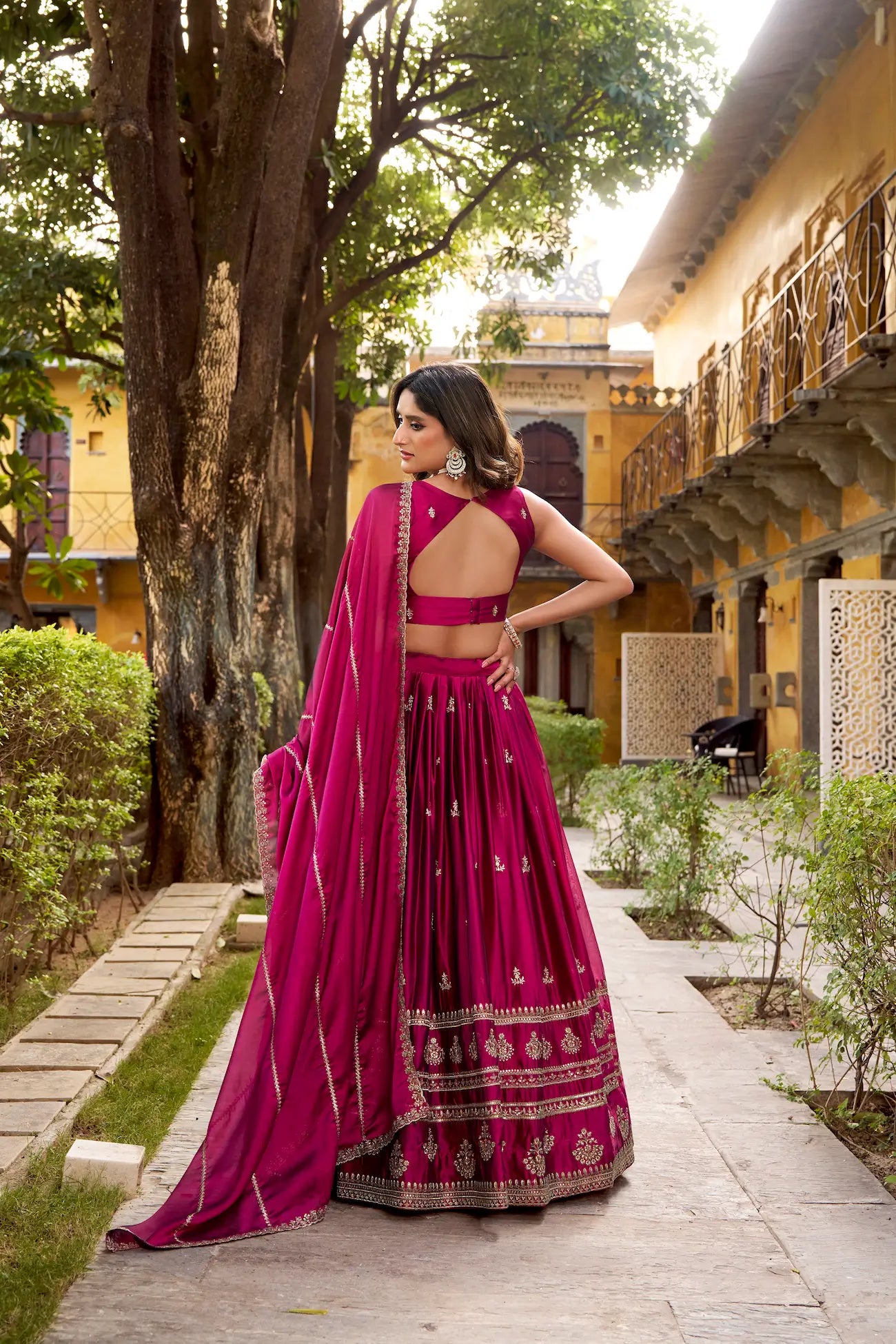 Magenta Pink Rangoli Silk Embroidery Lehenga Choli