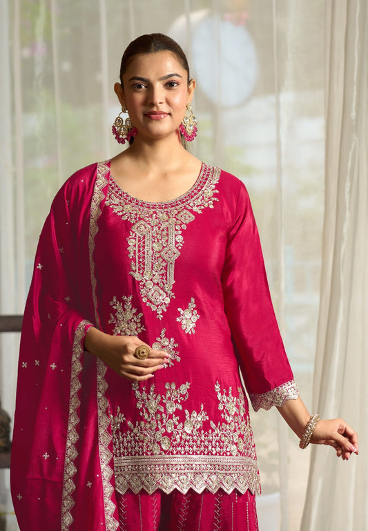 Rani Pink Chinon Embroidery Salwar Suit