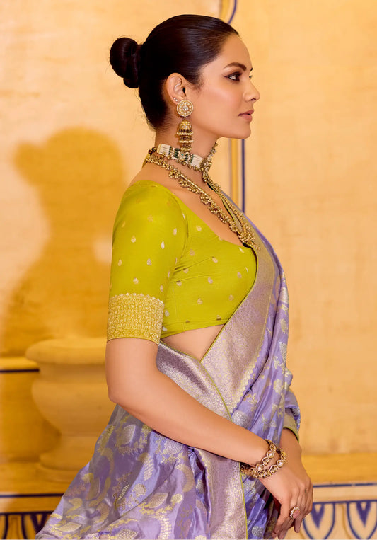 Lavender Purple Crepe Silk Zari Weaving Saree