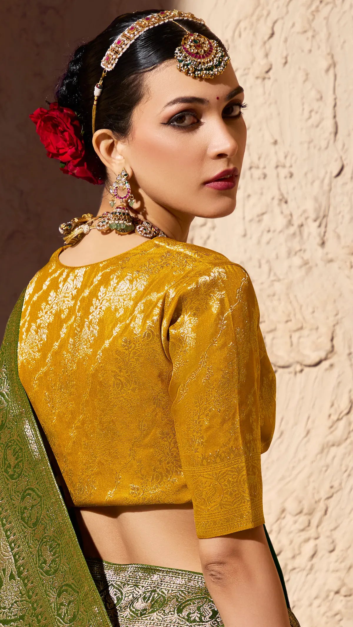 Olive Green Georgette Zari Weaving Saree