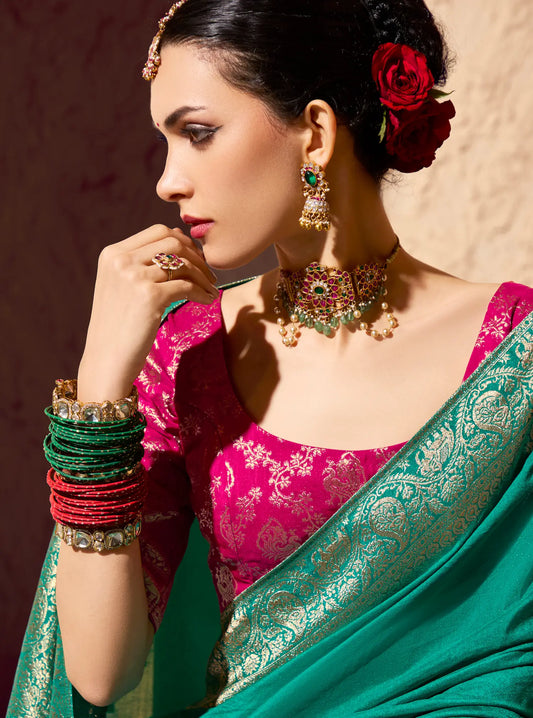 Dusty Teal Georgette Zari Weaving Saree