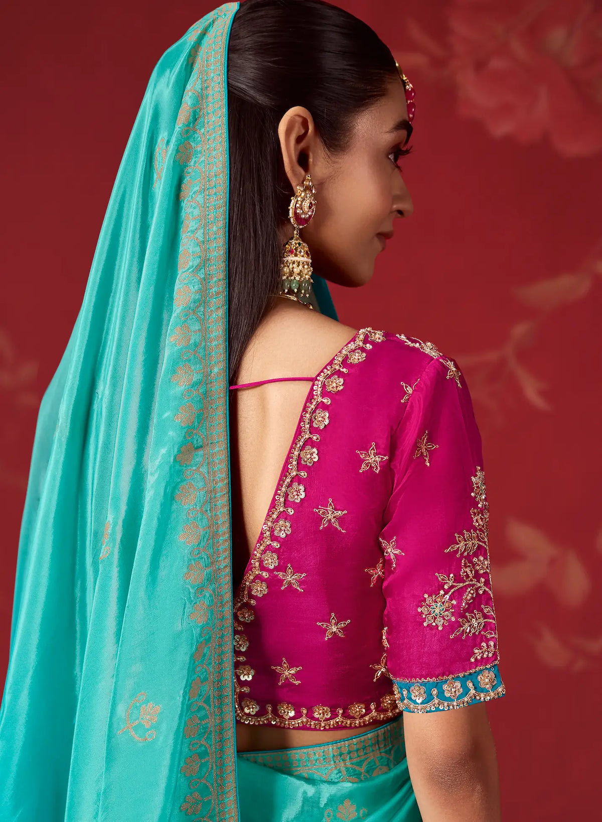 Shaded Blue Silk Saree With Heavy Work Blouse
