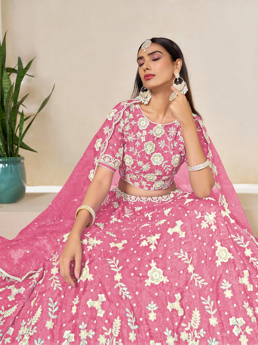 Light Pink Gold Crush Embroidery Lehenga Choli