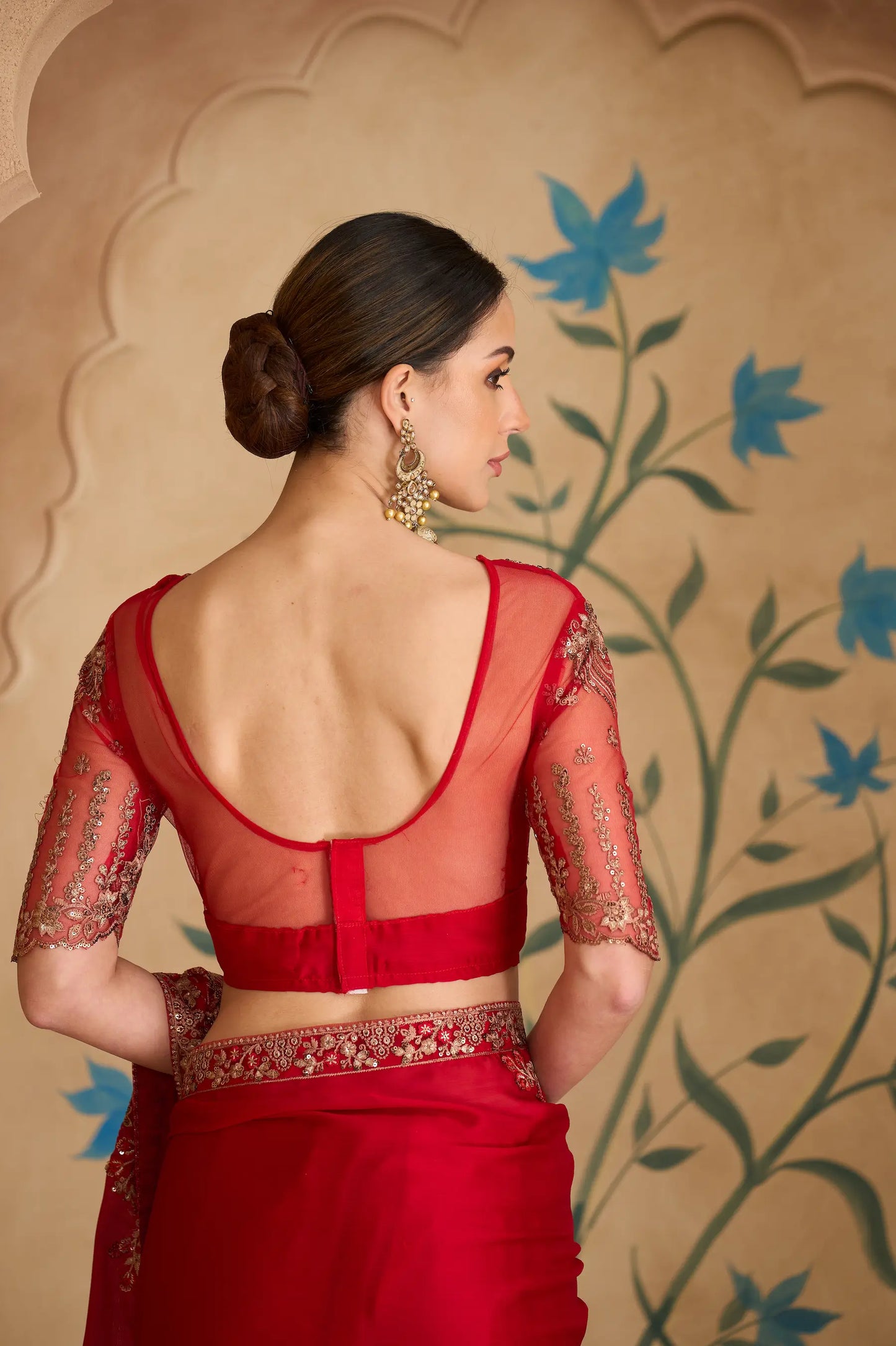 Sparkle Red Georgette Embroidery Saree