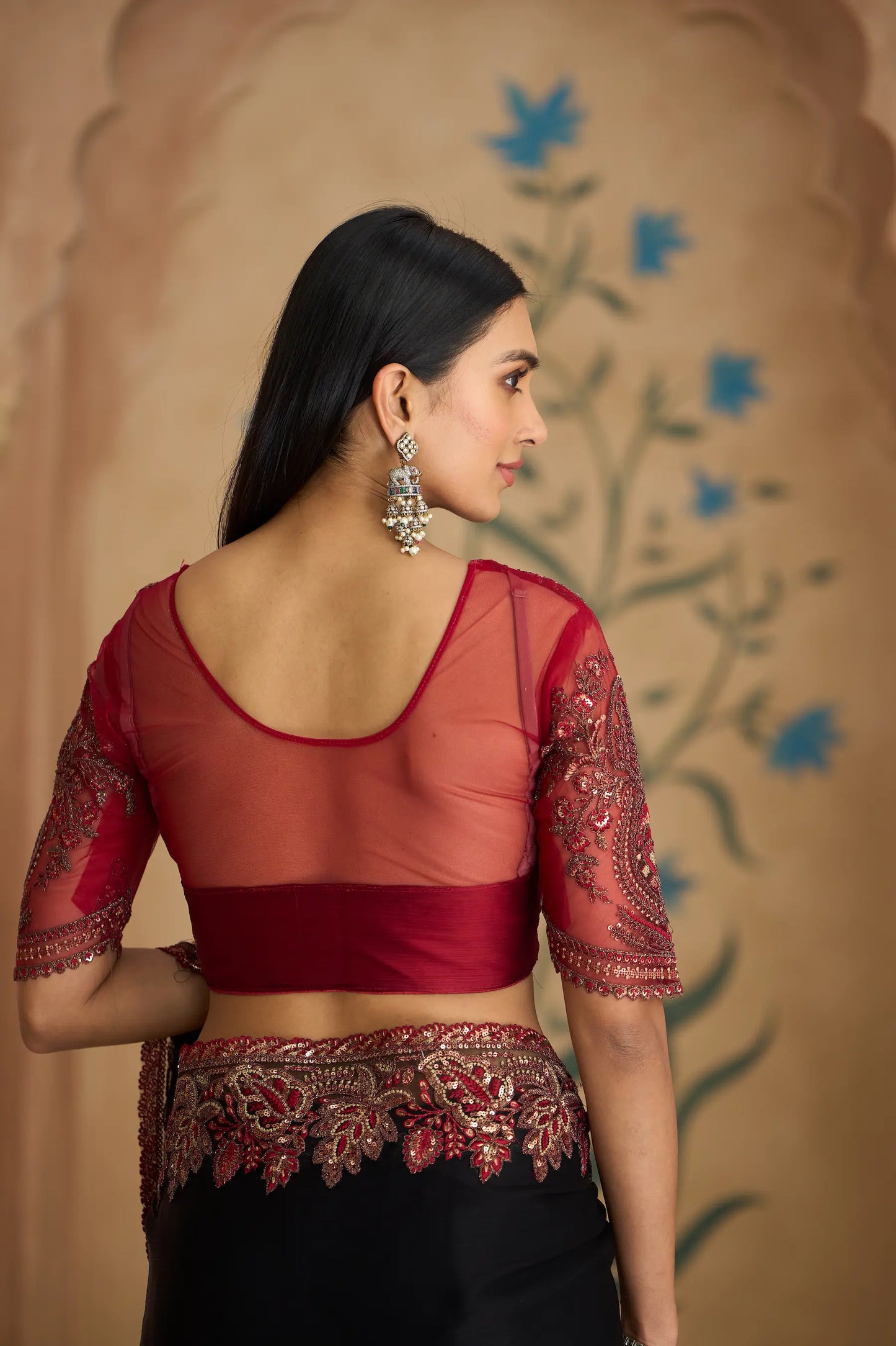 Ebony Black Chiffon Embroidery Saree