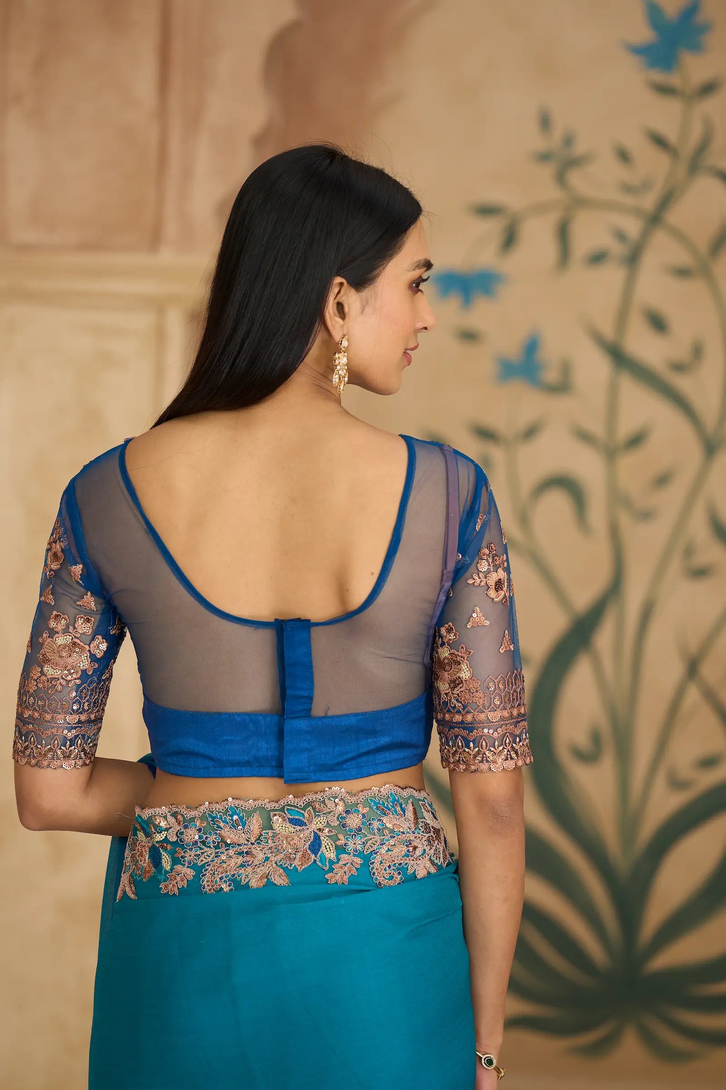 Shaded Blue Chiffon Embroidery Saree