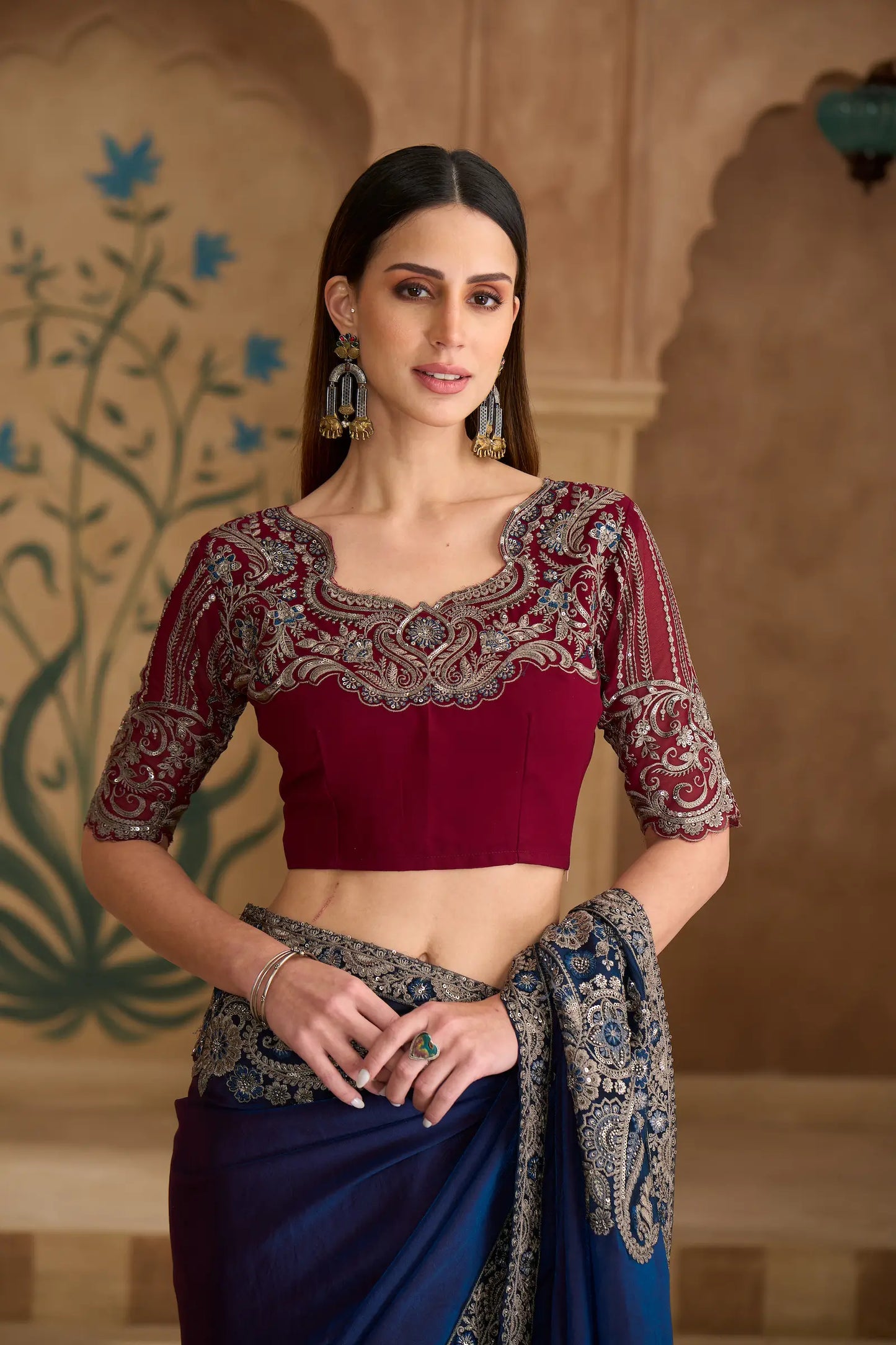 Twilight Blue Georgette Embroidery Saree