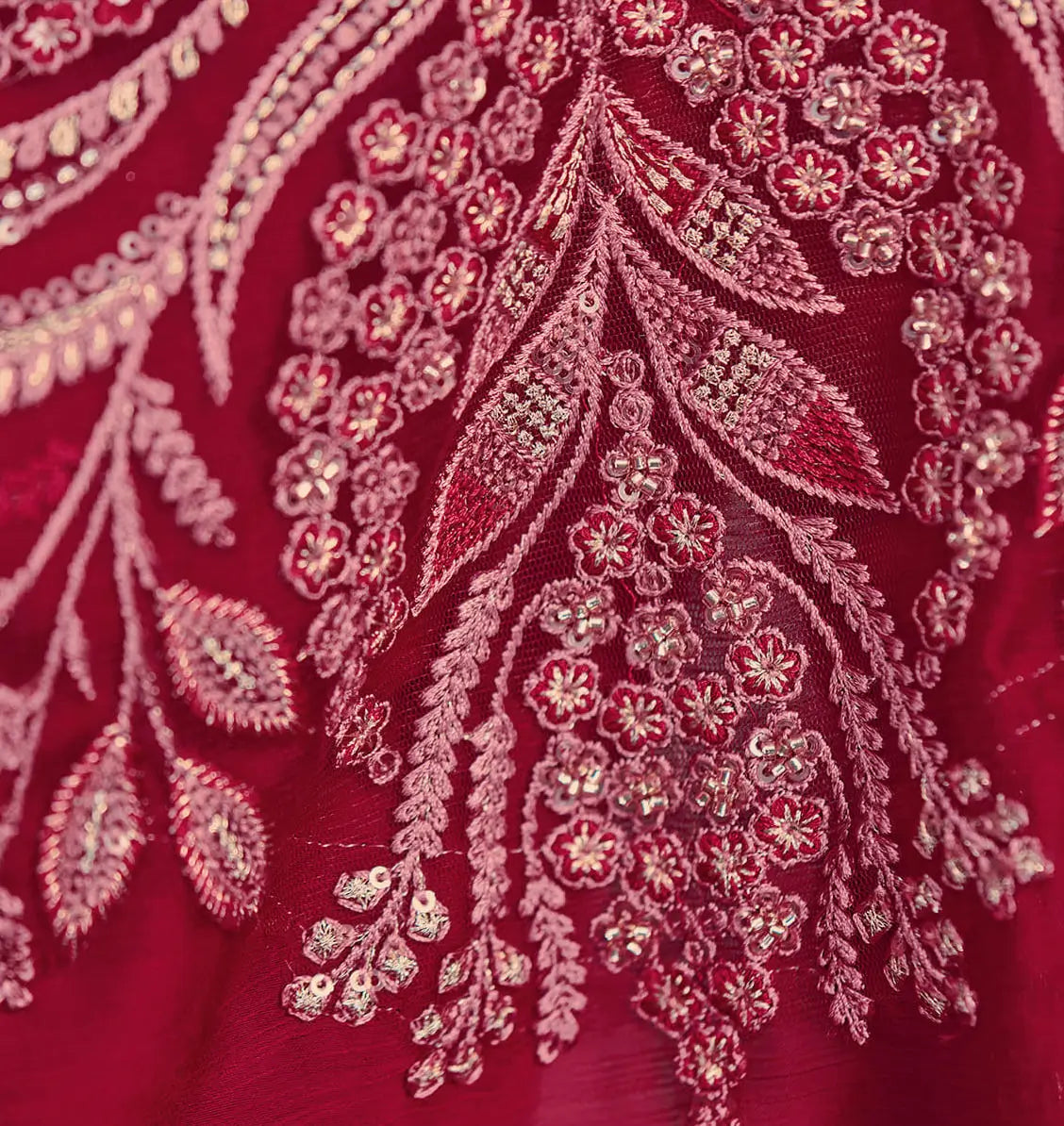 Cherry Red Embroidery Border Saree
