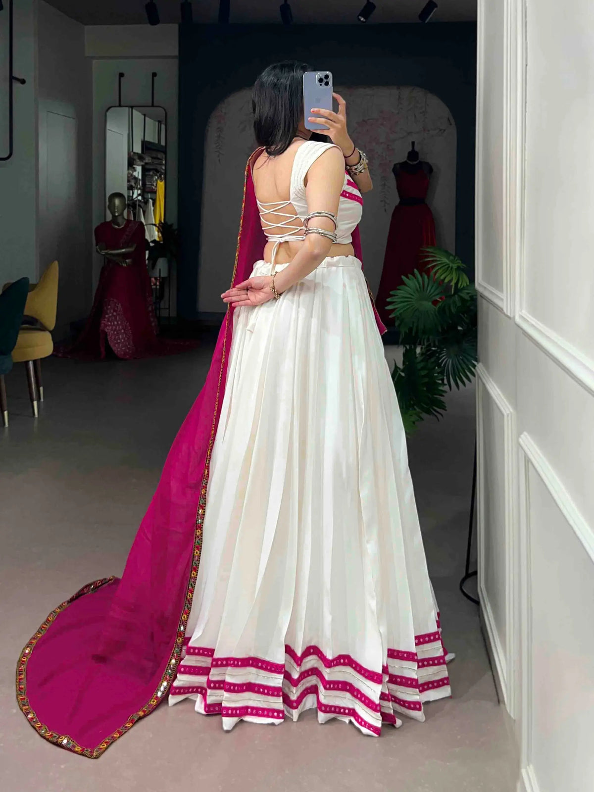 White Garba Chaniya Choli With Lace Touch Up