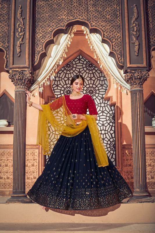 Navy Blue Georgette Thread & Sequence Work Lehenga Choli