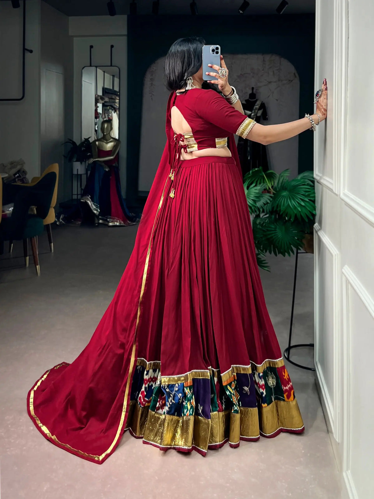 Maroon Rayon Garba Chaniya Choli With Lace Touch Up