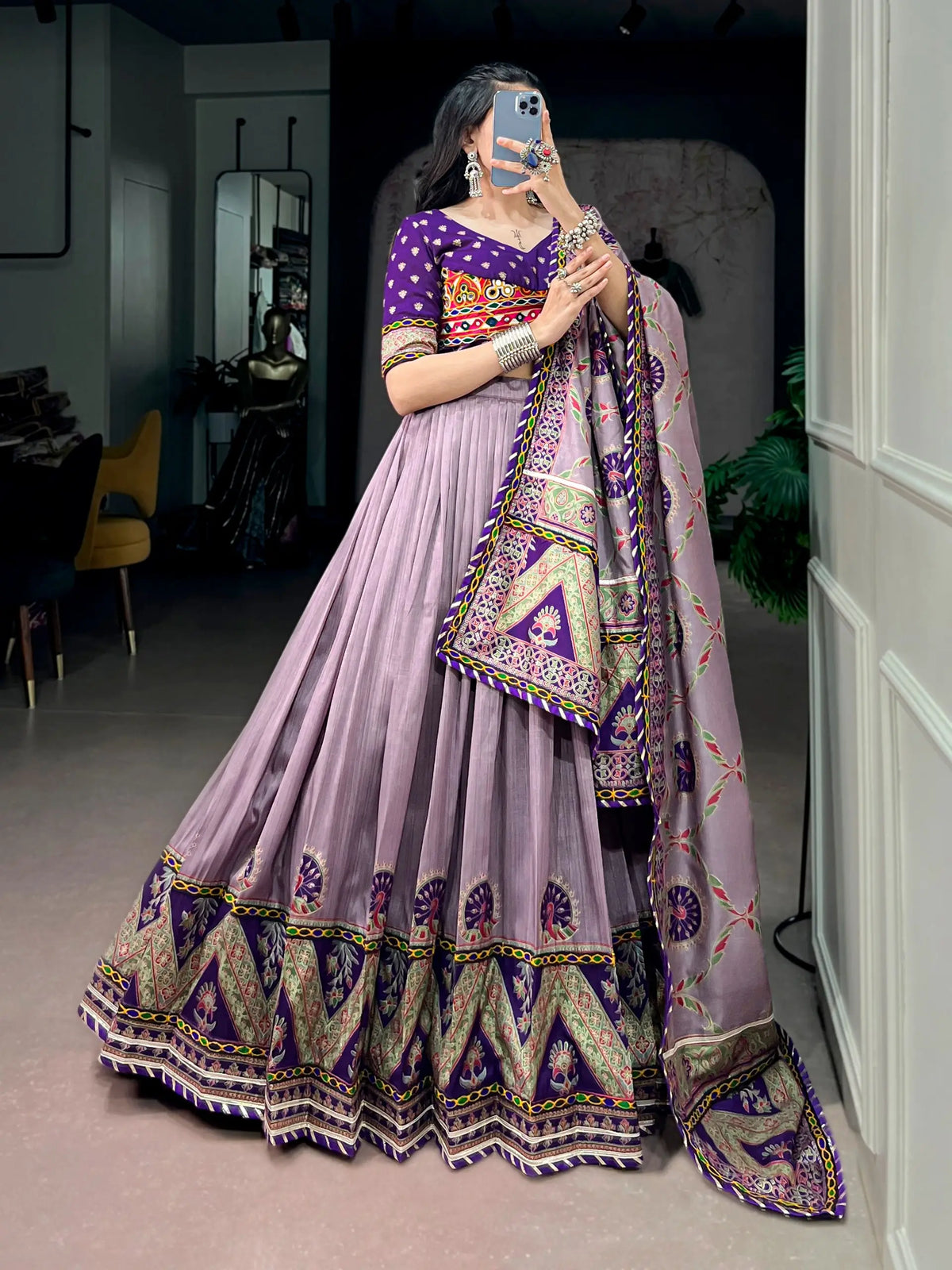 Purple Printed Navratri Chaniya Choli
