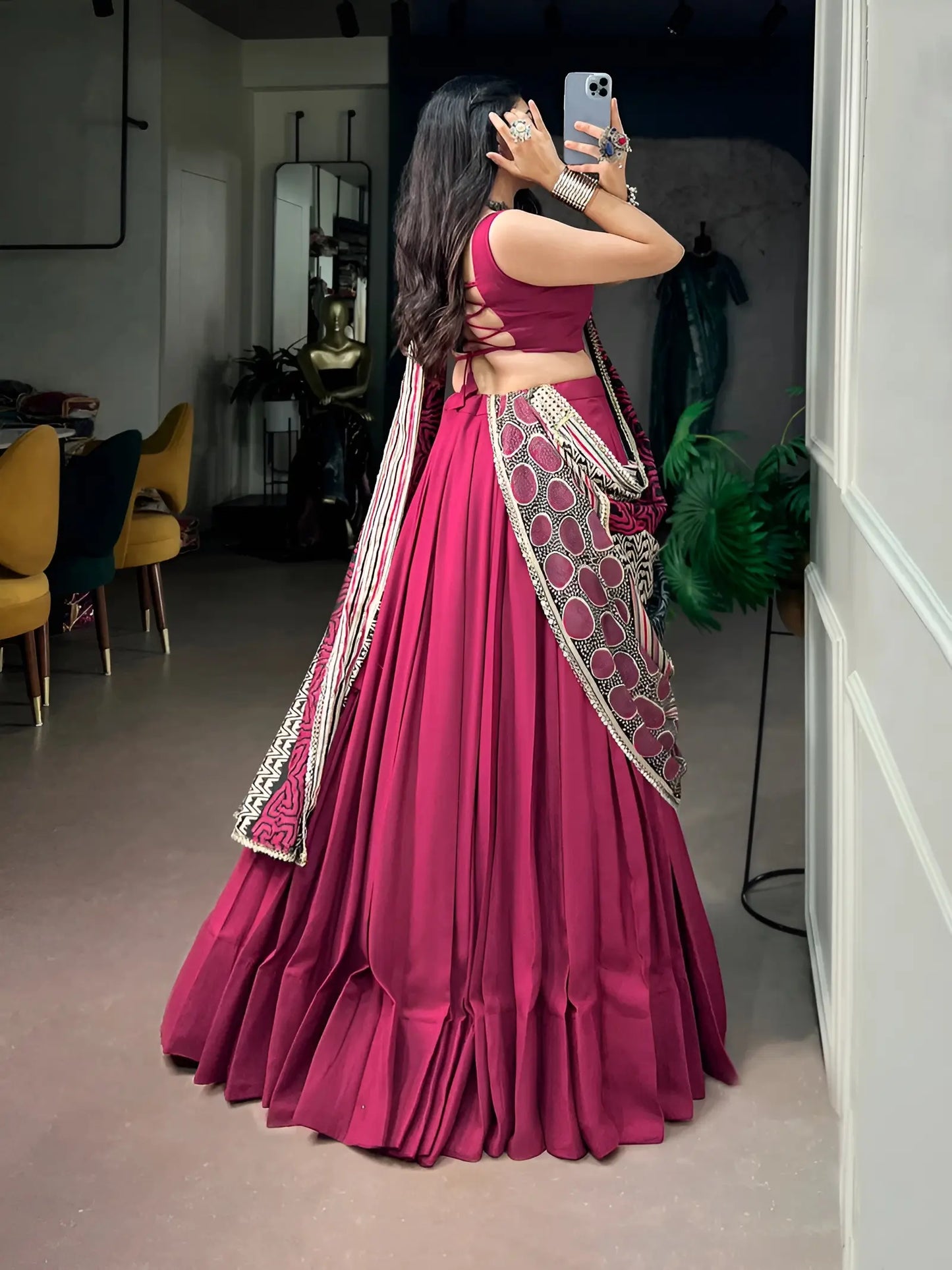 Pink Garba Chaniya Choli With Printed Dupatta