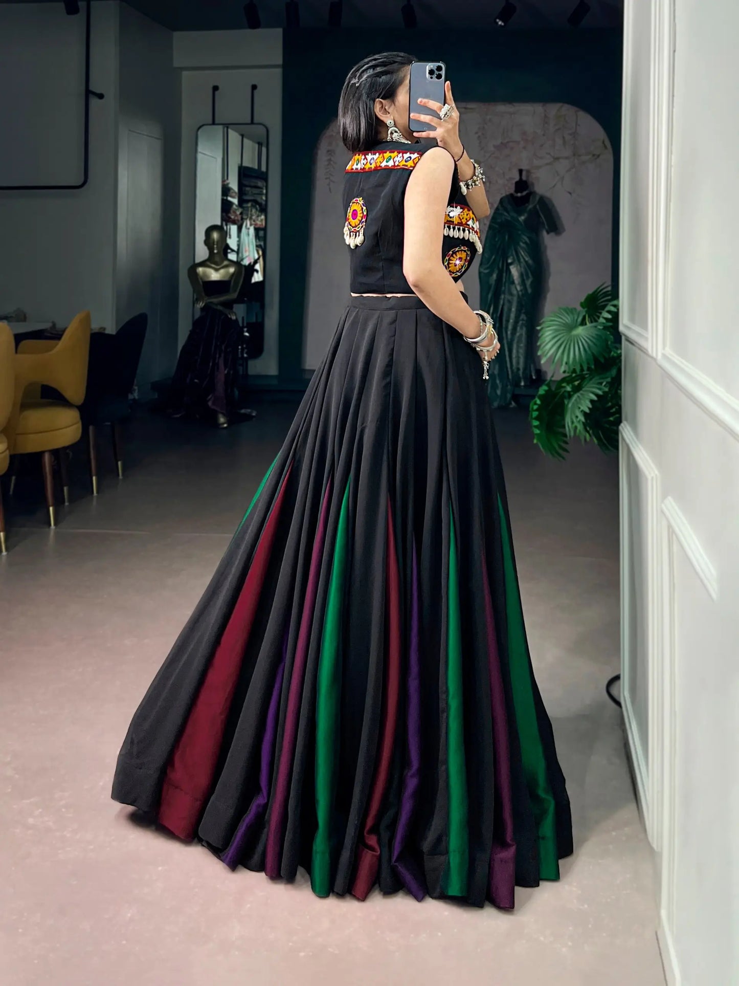 Black Georgette Gamthi Work Chaniya choli