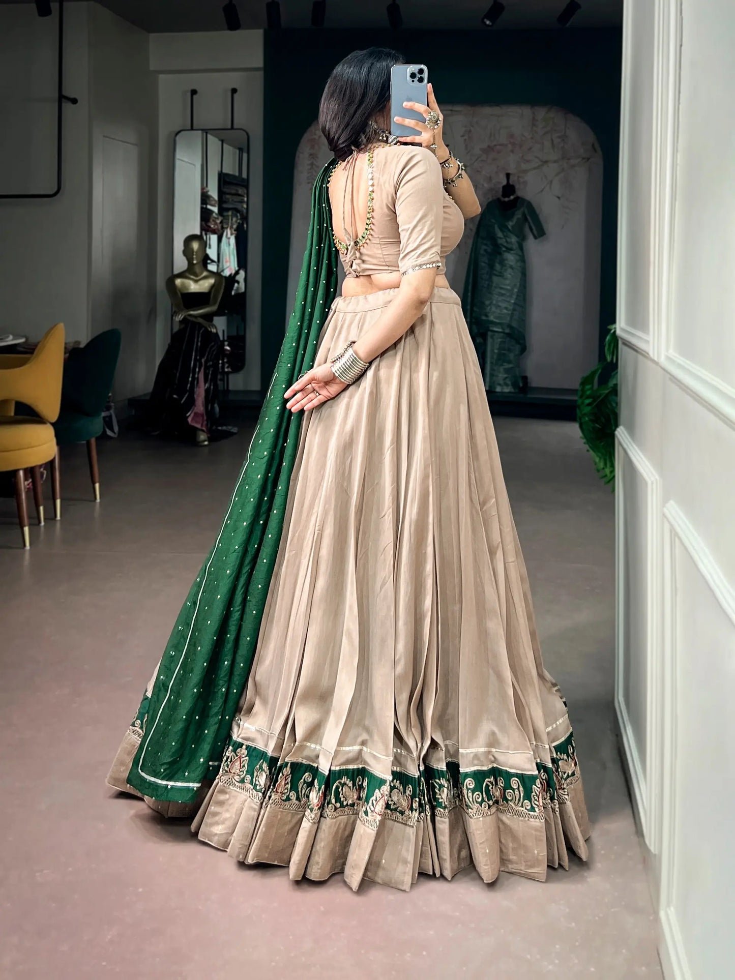 Dark Beige Chanderi Garba Chaniya Choli