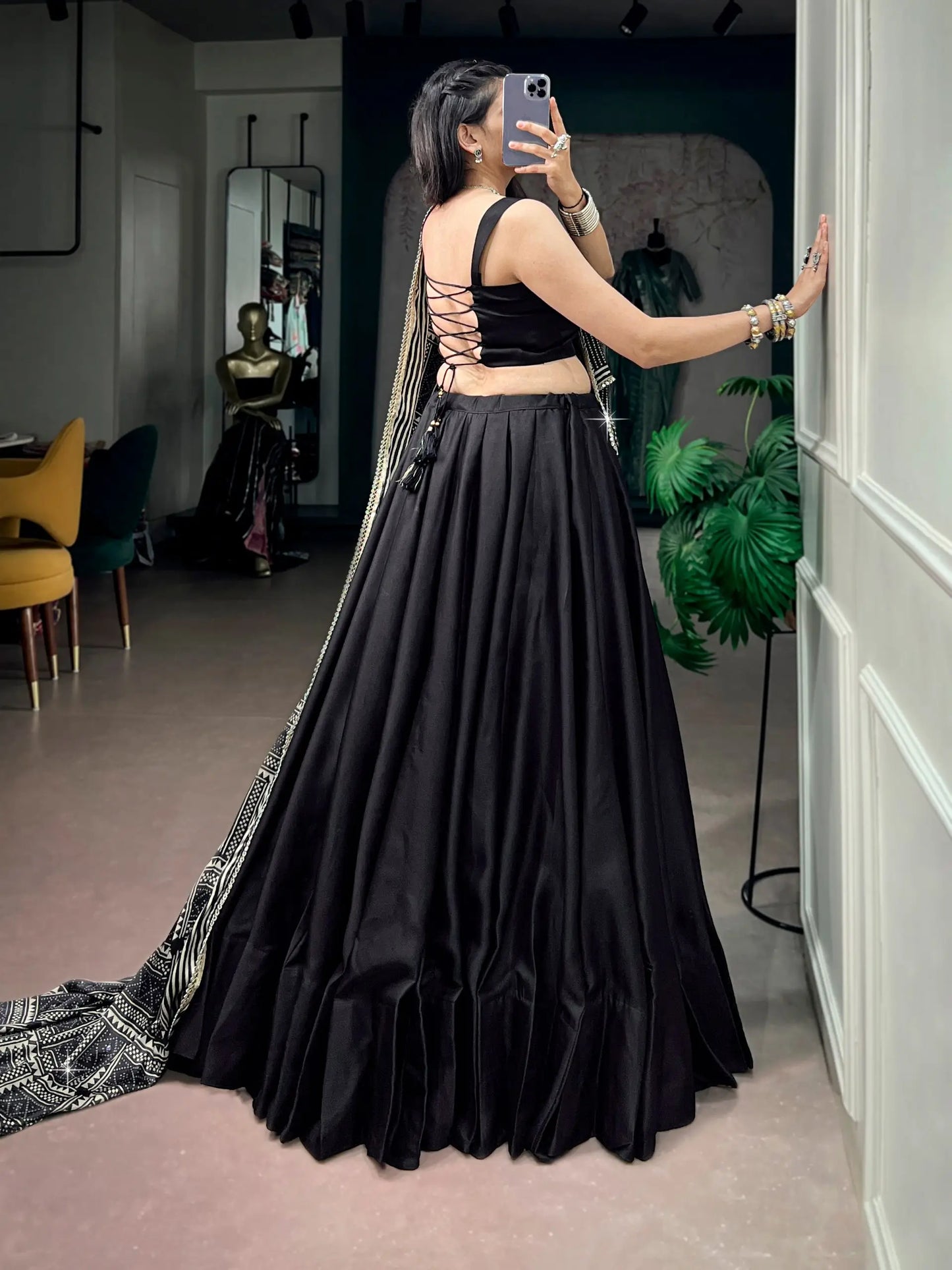 Black Navratri Chaniya Choli With Printed Dupatta